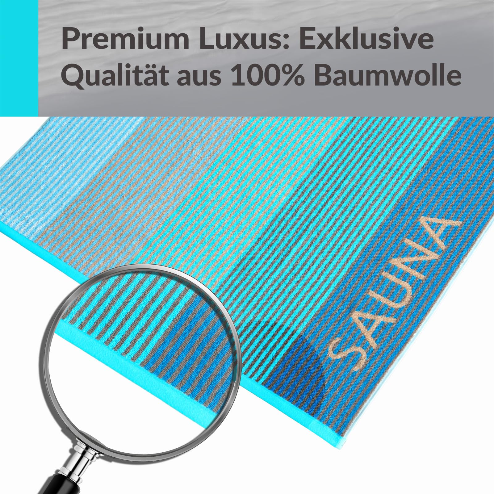 Lashuma Saunatuch Blau - Türkis, Helsinki großes Handtuch für die Sauna, XXL Badetuch aus 100% Baumwolle 85x200 cm