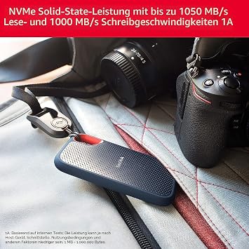 SANDISK Extreme Portable SSD 1 TB (tragbare NVMe SSD USB-C bis zu 1.050 MB/s Lesen bis 1.000 MB/s Schreiben Wasser- und staubbeständig) Schwarz