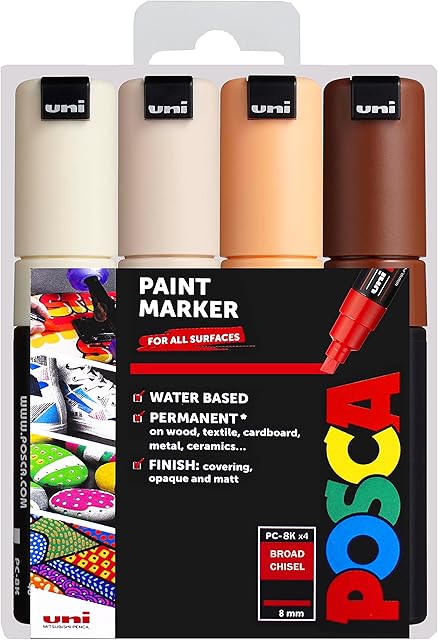 Posca - PC-8K - Paint Marker Art Pens - 8mm Chisel Tip - Warm Neutral Tones Set of 4 in Wallet