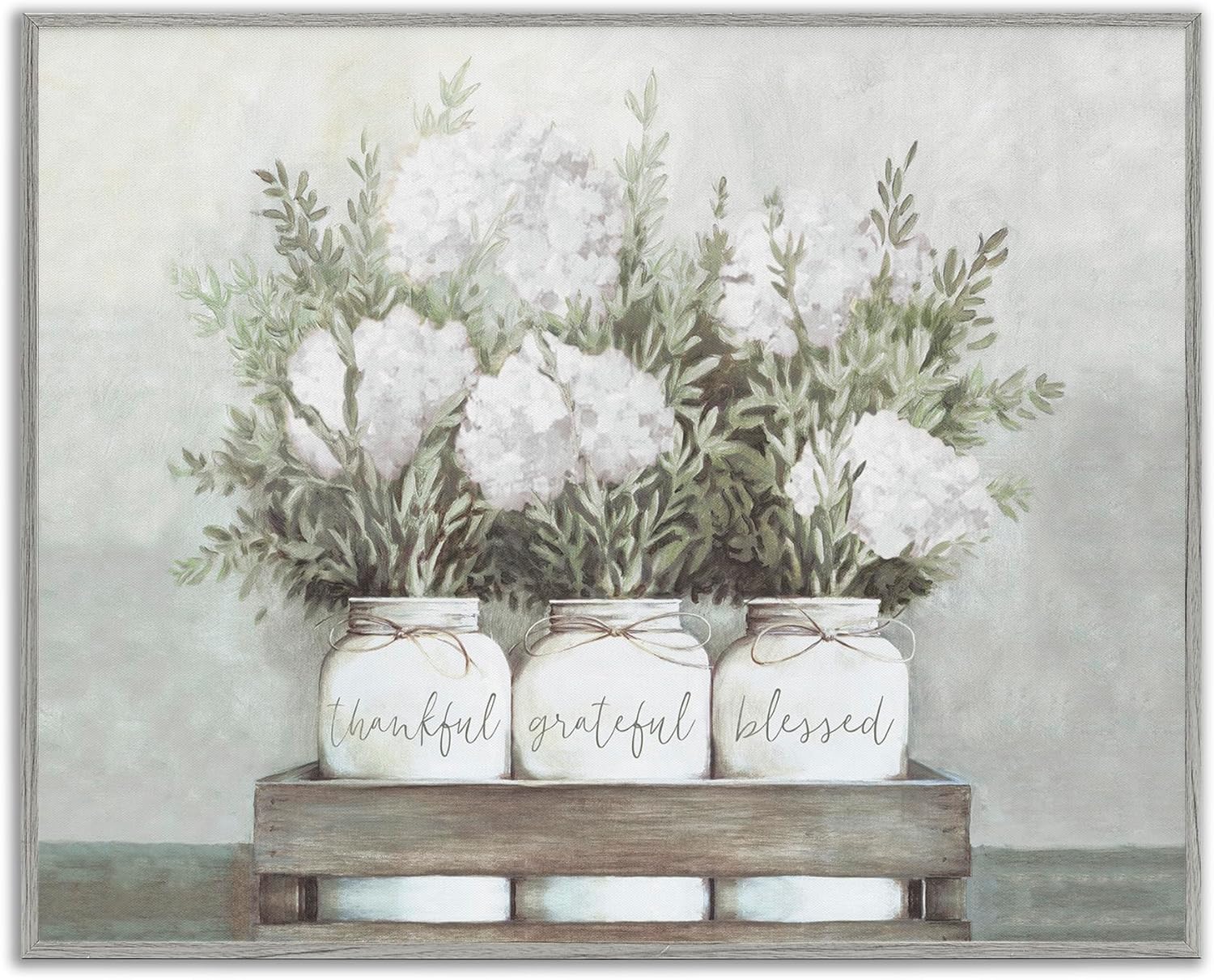 Stupell Industries Pristine Hydrangea Bouquets Thankful Grateful Blessed Sentiment Framed Giclee Art Design by Dogwood Portfolio, 16 x 20, Gray Framed