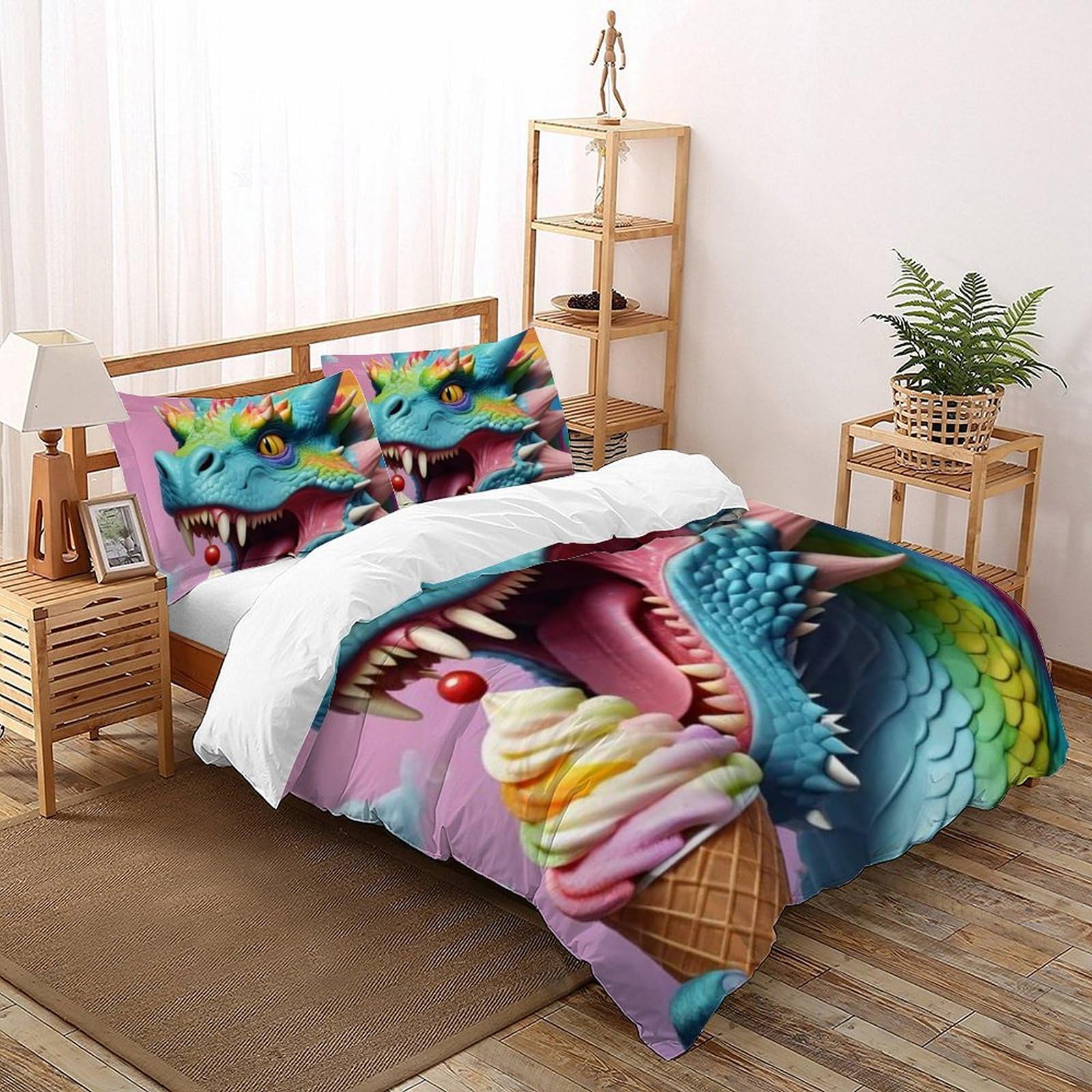 Linge de lit dragon bleu imprimé 3D housse de couette 260x220 en microfibre douce