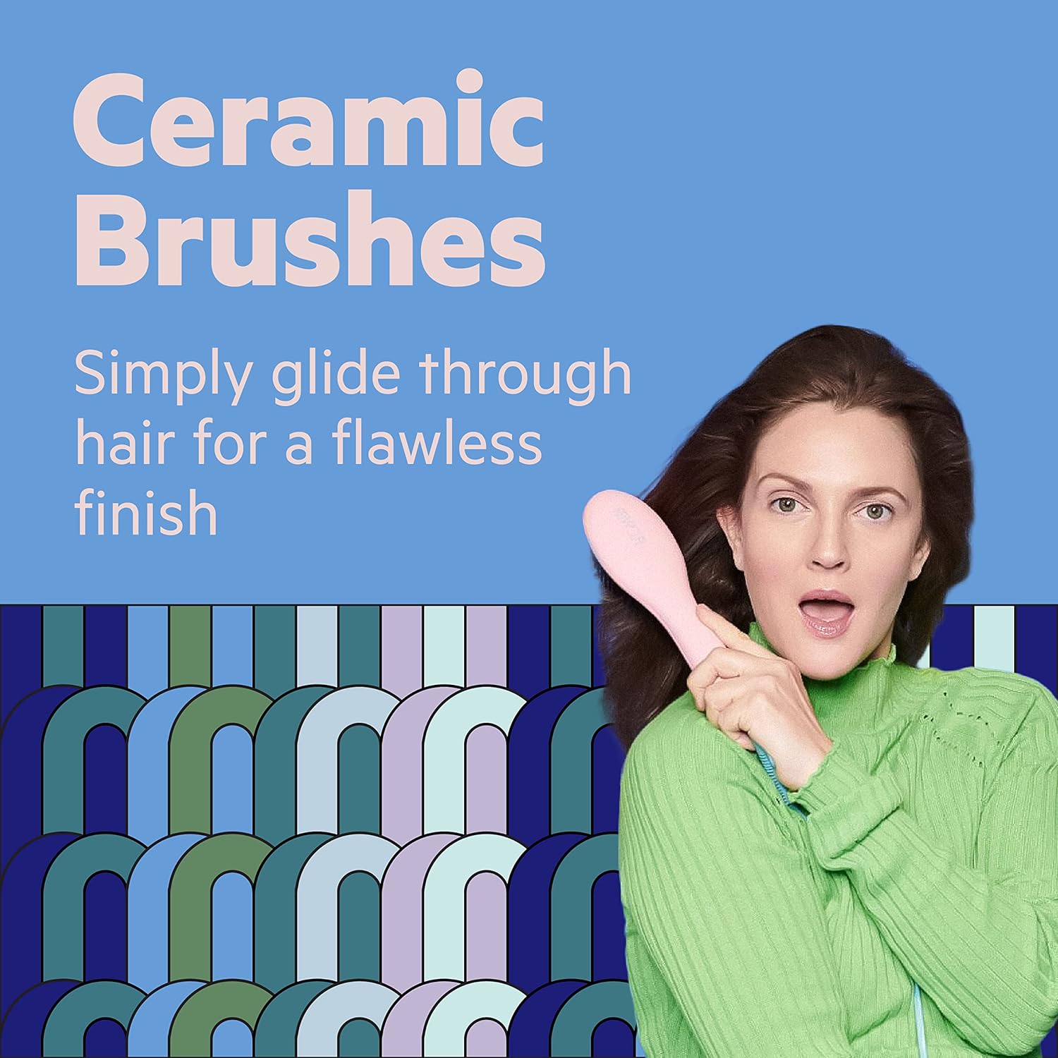 FLOWER BEAUTY Ceramic Straightening Brush - Black, 4 Heat Settings for Smooth, Frizz-Free Straight Hair - All Hair Types