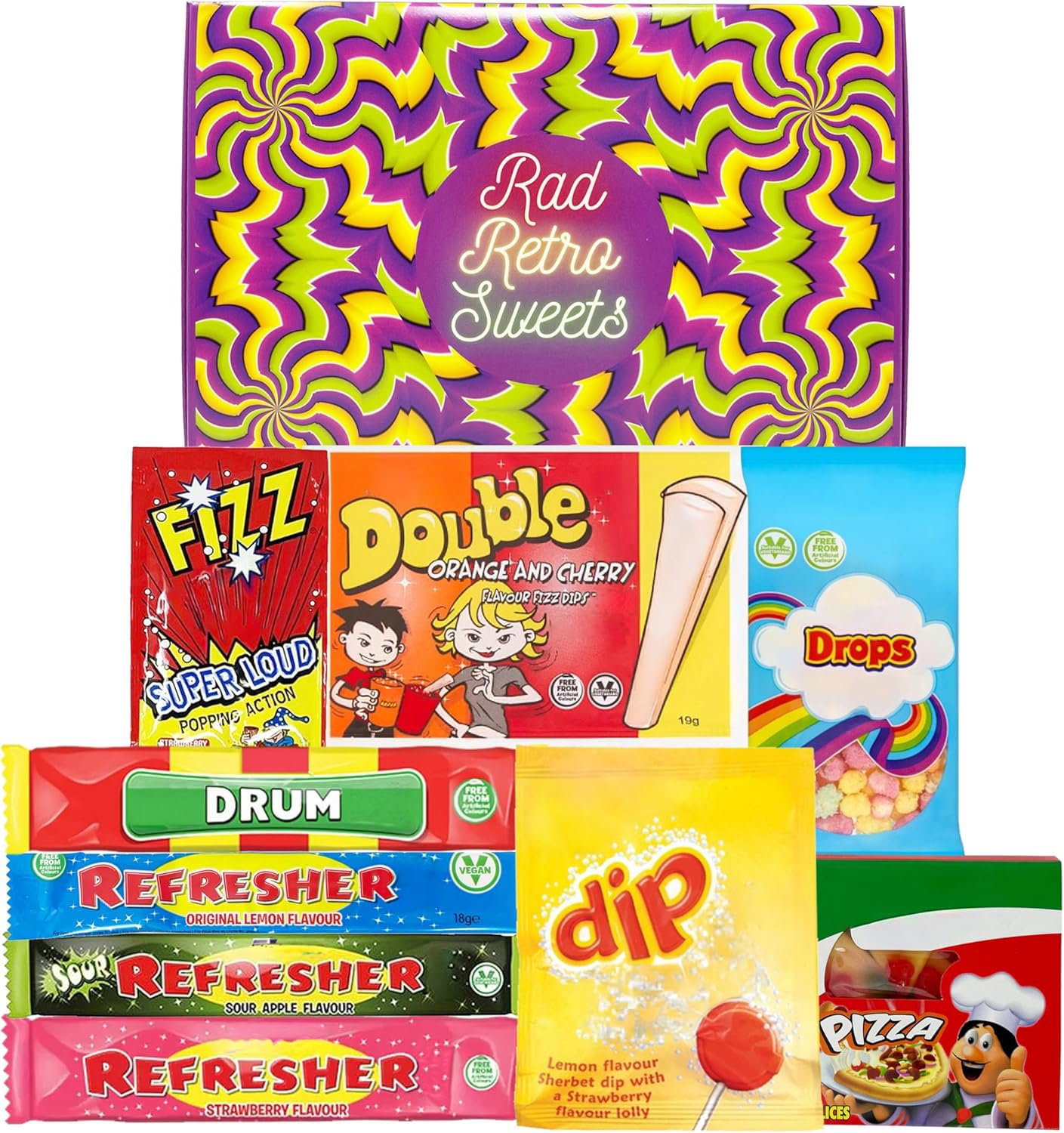 Sweets. Retro Sweets Hamper Gift Box. Present for Christmas, Stocking Filler, Happy Birthday, Thank You, Get Well Soon.