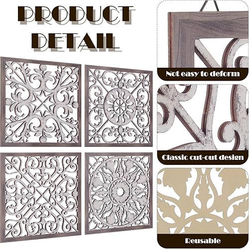 Miniatura 2 de Tatuo 4 piezas de decoración de pared de madera, paneles de madera decorativos de granja, decoración de pared moderna para sala de estar, hogar,