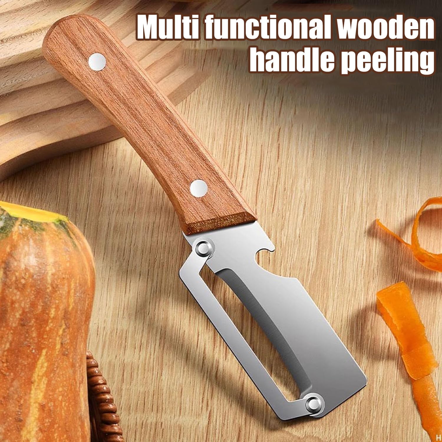 3PCS Zero Snag Wooden Peeler, Zero Snag Wooden Kitchen Tool, Peeler with Bottle Opener, 2-in-1 Multi-Functional Vegetable Peeler for Kitchen, for Fruit Veggie, Includes Bottle Opener - 3