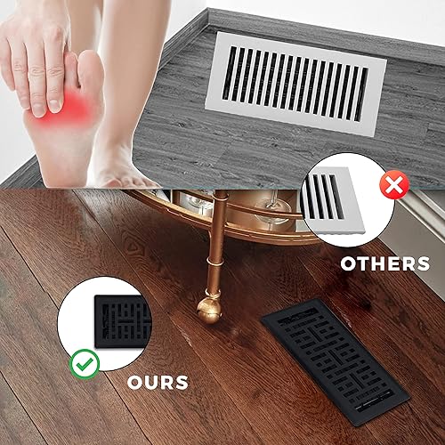 Miniatura 4 de Precision Flow - Rejilla de piso de acero de 4 x 10 pulgadas, diseño de metro, acabado negro de hierro fundido, cubiertas de ventilación prémium