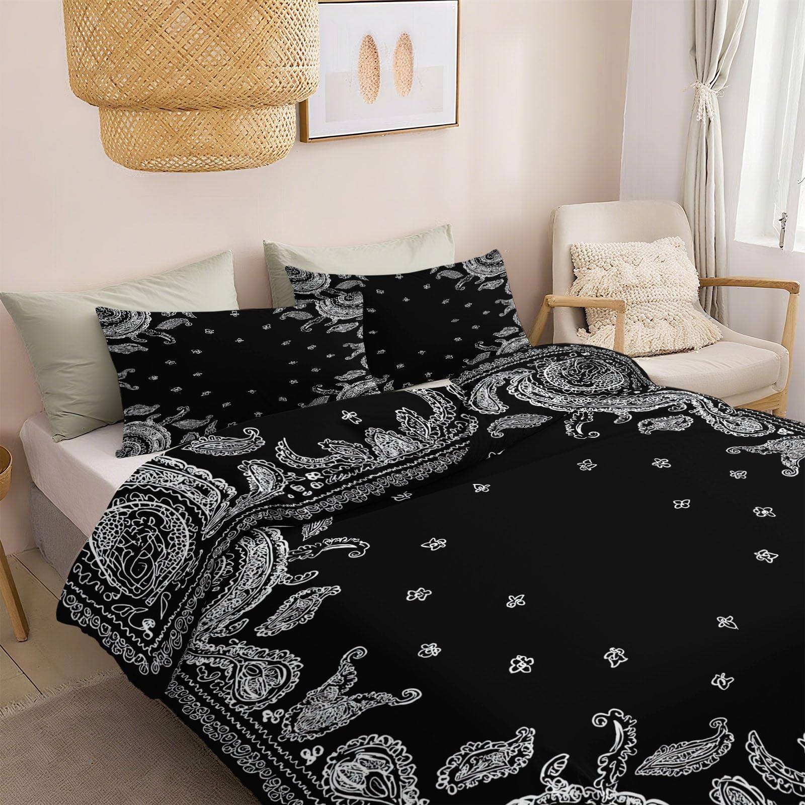 Generico Czarna miękka szczotkowana poszwa na kołdrę z mikrofibry i 2 poszewki na poduszki - Dwustronny elegancki uroczy tradycyjny zestaw pościeli 200 x 200 cm