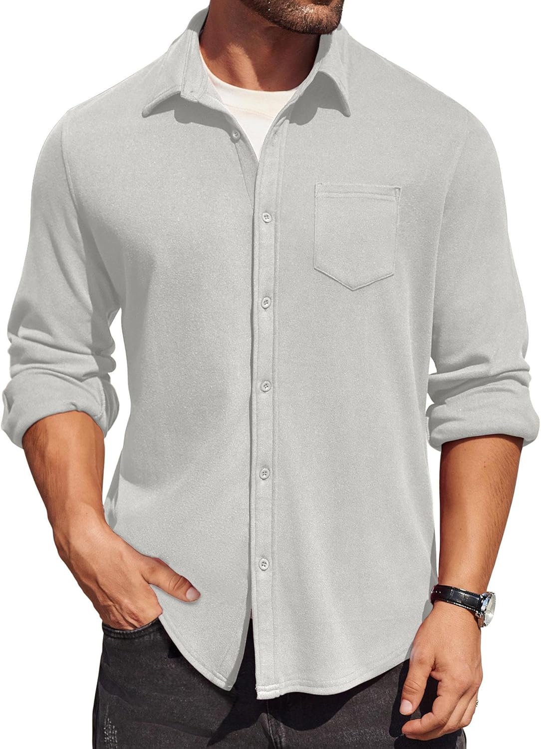 COOFANDY Men’s Long Sleeve Button Down Shirt Casual Lightweight Jacket Shirt with Pockets