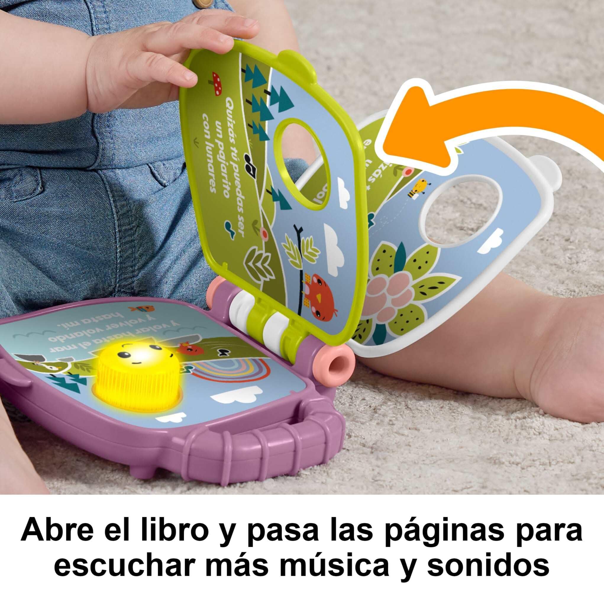 Fisher-Price Libro de cuentos musical del Monito morado Juguete para bebés con luces y sonidos, para bebés y niños y niñas pequeños a partir de 6 años, versión en castellano, JFN09 - 5