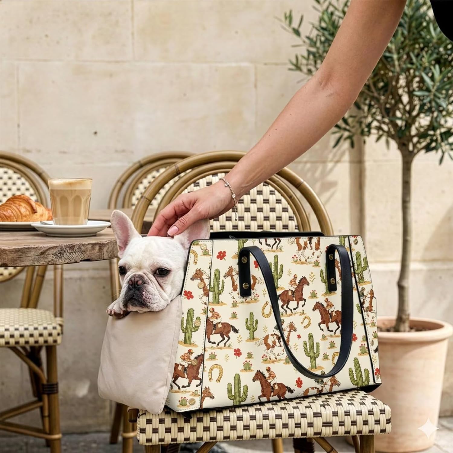Race Horse Small Dog Carrier Bag Cactus Pet Carrier Tote Carrier with Large Pockets Waterproof Dog Travel Bag Comfort Soft-Sided Puppy Purse for Small Dogs Cats Rabbits