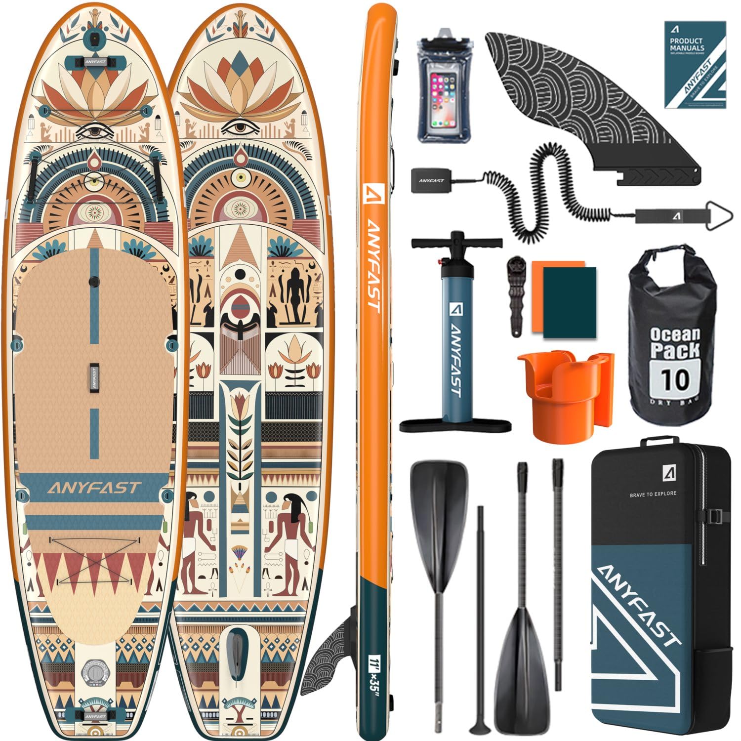 ANYFAST Stand up Paddle-Board-Wide-Gonfiabile-Pesca-Paddleboard - Ultra Stabile Wide SUP, pompa, porta macchina fotografica, guinzaglio, zaino, accessori, giovani/adulti