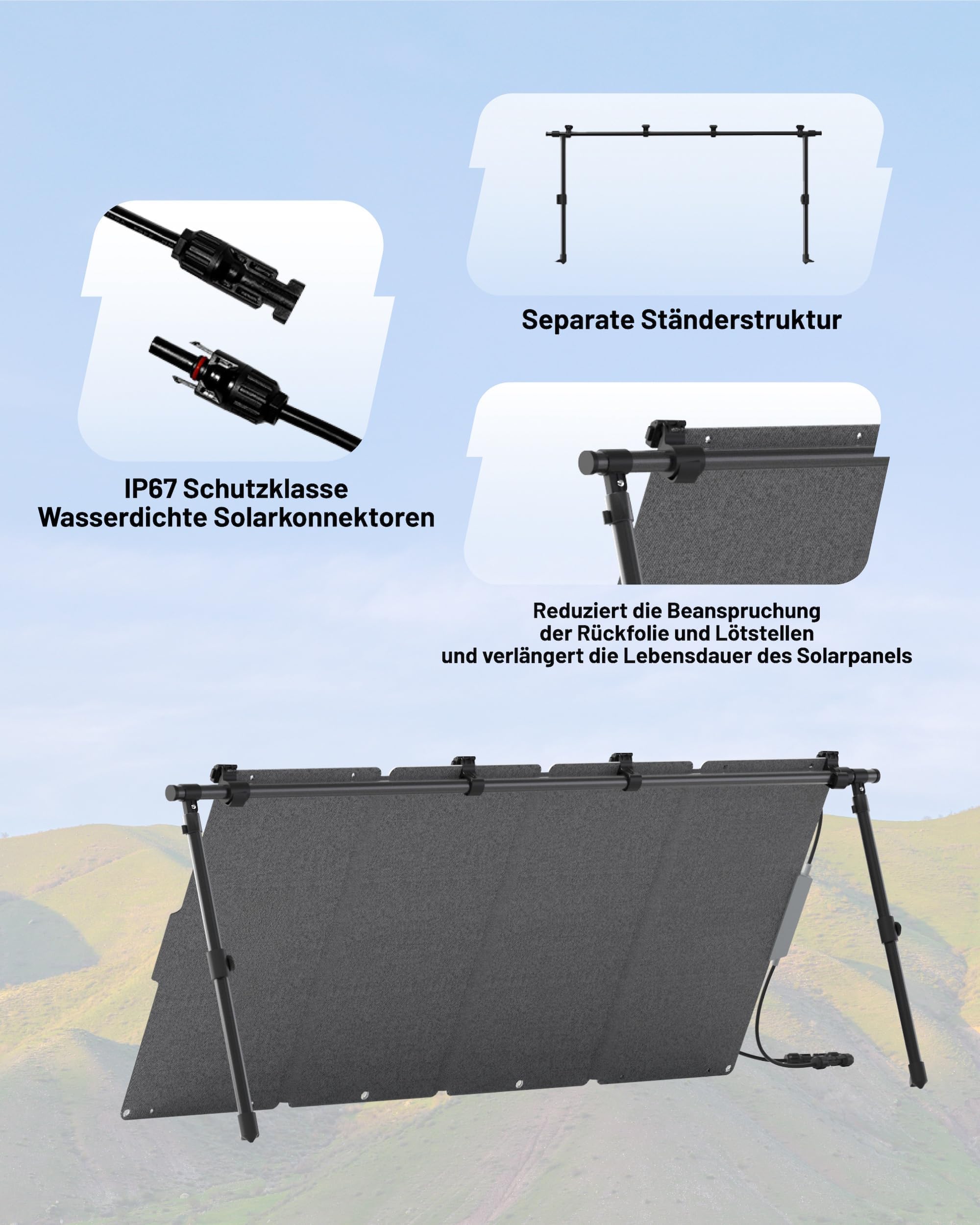 Litheli 200W Tragbare Solarmodule, Solarbatterie-Ladegerät mit verstellbarem Ständer, wasserdichtes IP65 faltbares Solarmodul-Kit für Wohnmobil, Wohnwagen, Zuhause