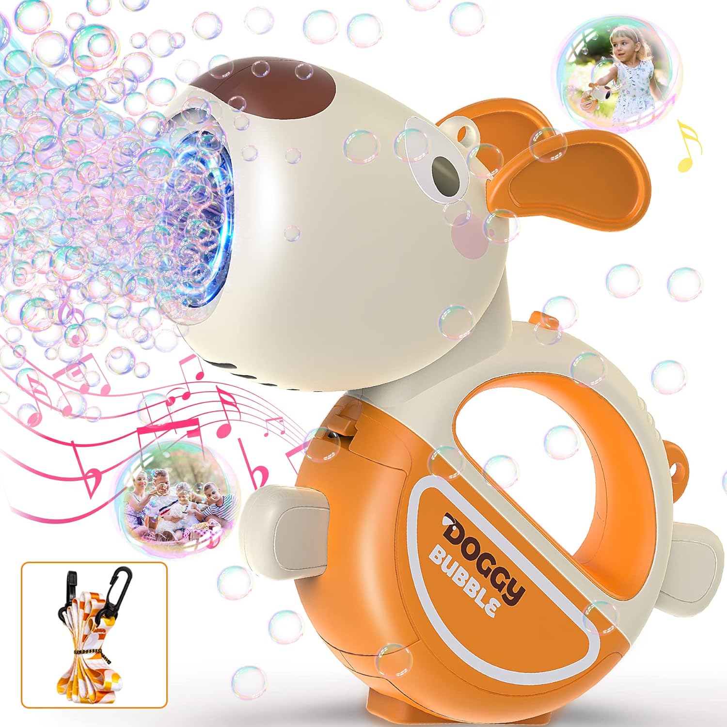 Bubble Gun with Handle & Lanyard, Portable Automatic Dog