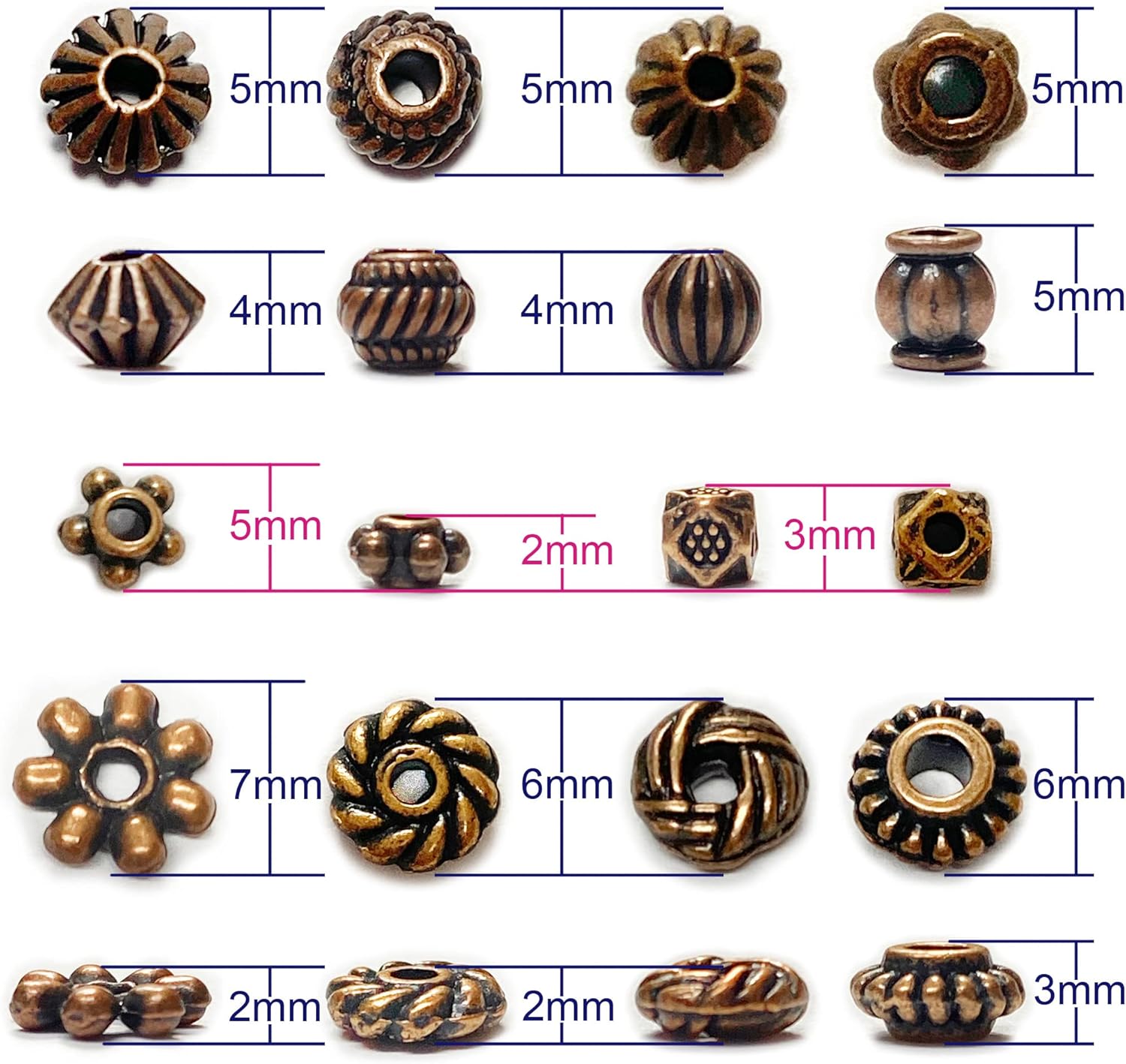 Heather's cf Metal Spacer Beads – Durable Quality & Antique Style – Assorted Copper Bead Spacers for Bracelets, Necklaces & Earrings – Ideal for DIY, Jewelry Making & Crafting – Small (500pcs) - Image 2