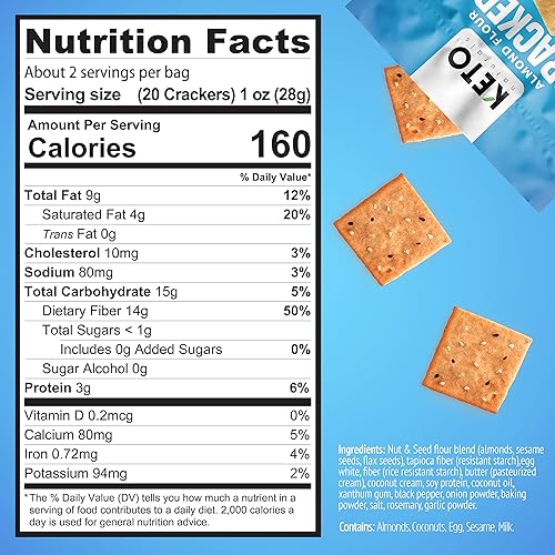 Miniatura 2 de Galletas cetogénicas bajas en carbohidratos (sal marina) Apto para dieta cetogénica, cero carbohidratos, sin azúcar añadido, sin gluten (paquete de