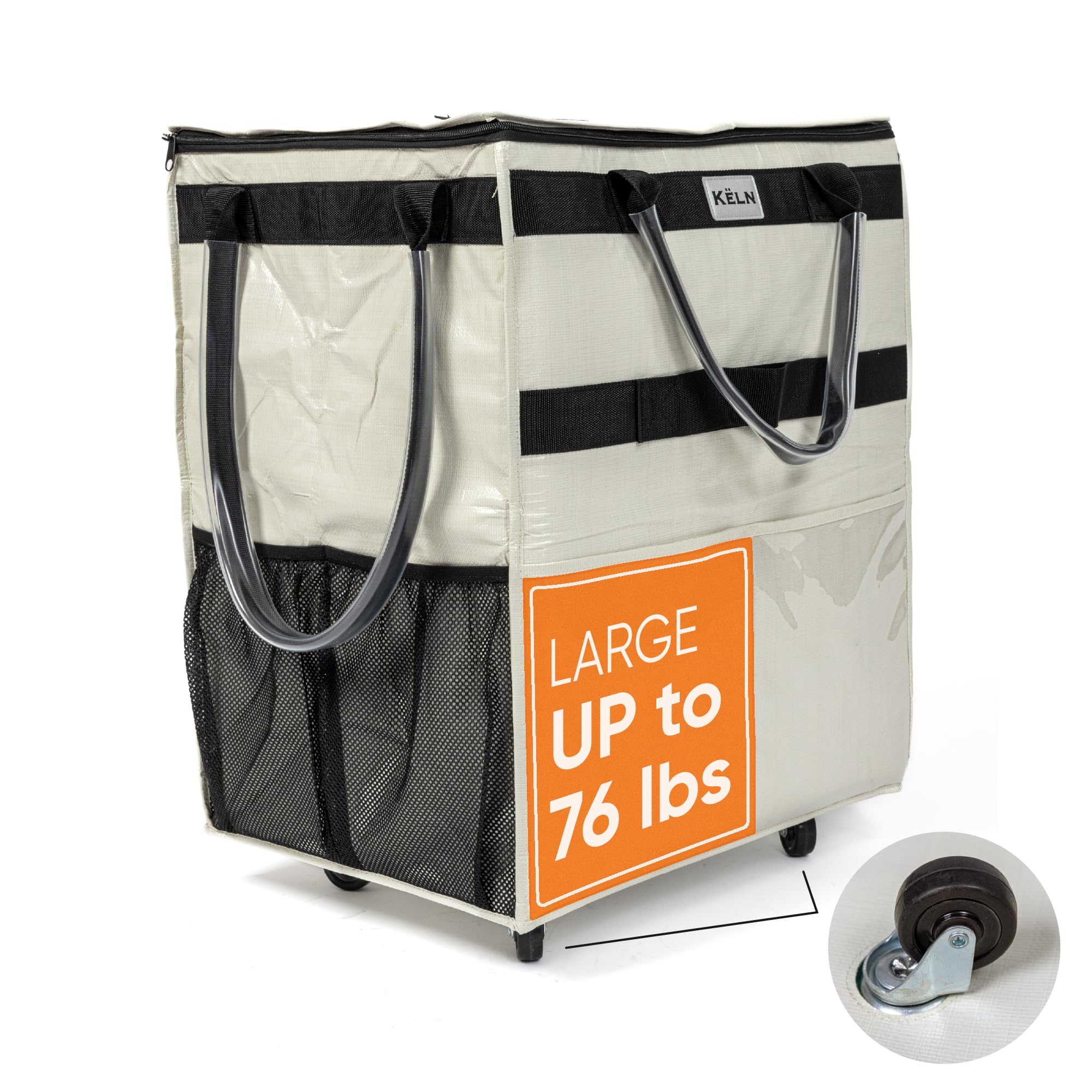 KELN Rolling Tote Bag with Wheels – Heavy Duty Foldable Shopping Bag with Handle – Reusable Grocery Bag on Wheels