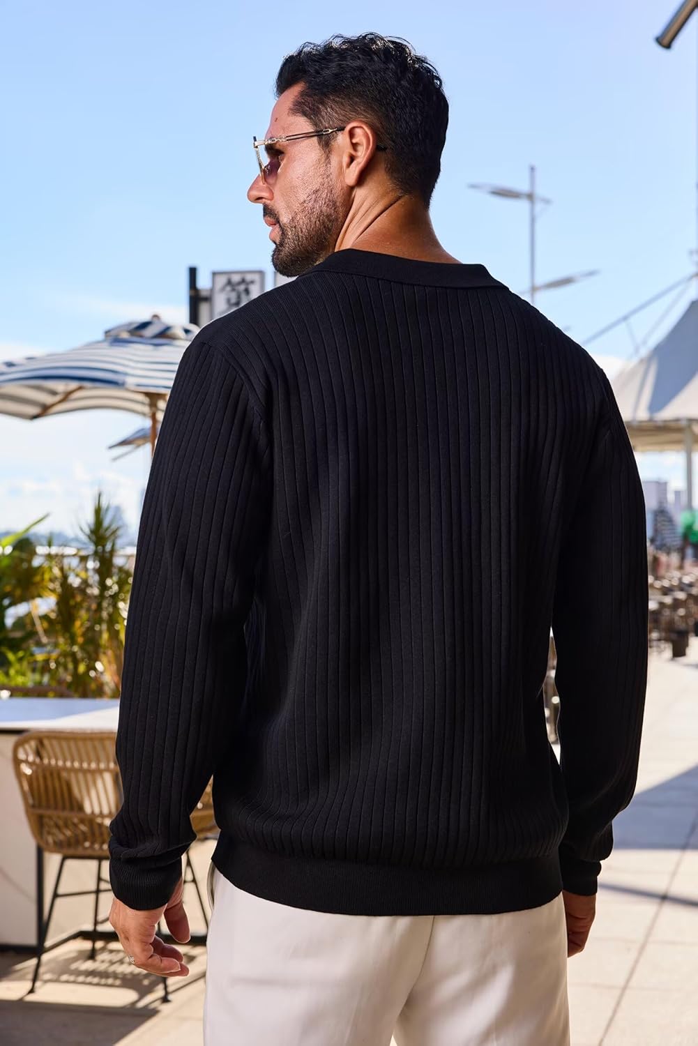 Mens Long Sleeve Knit Polo Shirt Lightweight Ribbed Polos Sweater Fall Winter Thermal Pullover Shirts with Collar - Image 7