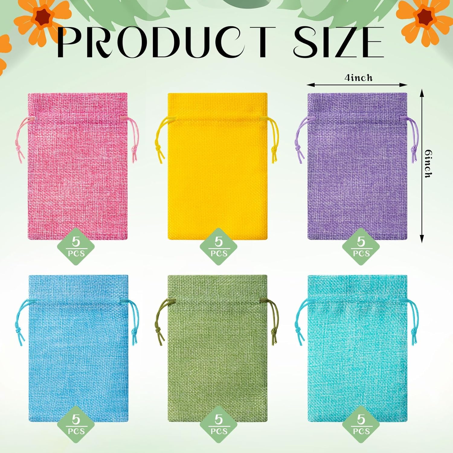 Sweetude 30 Pcs Easter Burlap Gifts Bags with Drawstring 4x6 Inch Small Pastel Party Favor Bag Bulk Colorful Goodies Candy Treat Gifts Wrapping for Wedding Baby Shower Birthday Party Supplies - Image 2