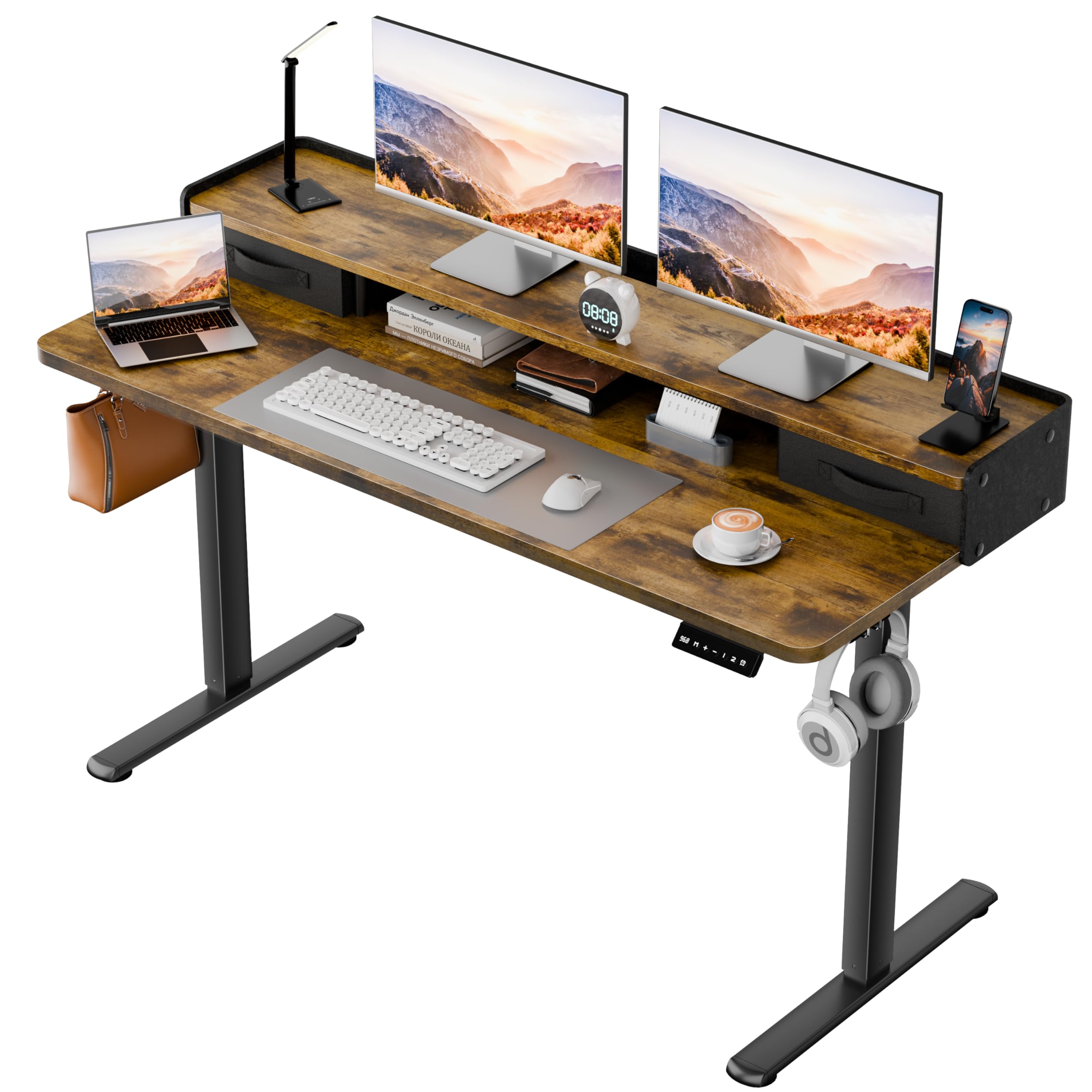 Homall Electric Standing Desk with 2 Drawers Adjustable Height Computer Desk with Monitor Shelf Sit Stand Table with