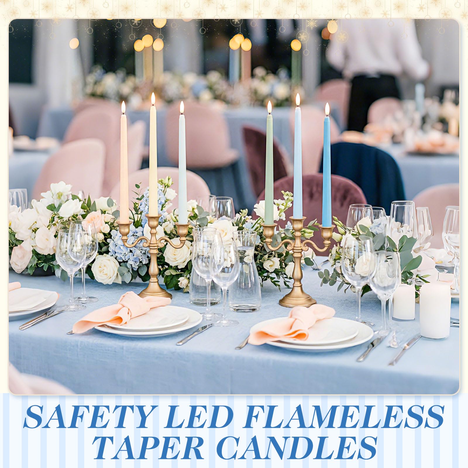 Baquler Velas cónicas LED sin llama de 11 pulgadas, funcionan con pilas, velas cónicas falsas parpadeantes para boda, iglesia, hogar, cena, decoración de Navidad