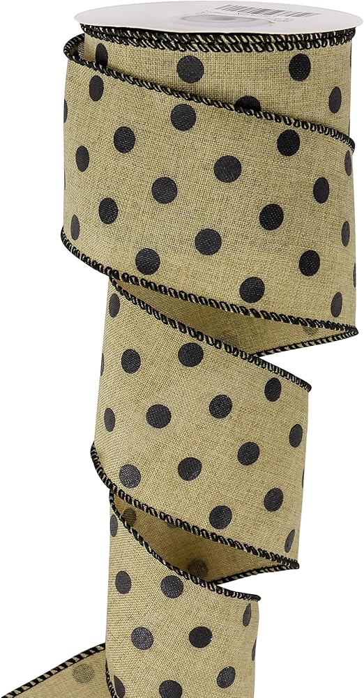 Amazon.com: HUIHUANG Polka Dot Wired Ribbon, 2-1/2 inch Natural Linen ...