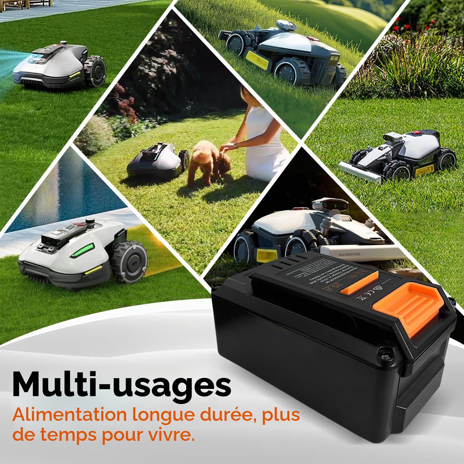 Batterie 3,0 Ah pour Tondeuse Robot Mammotion YUKA Mini 500/600/700/700H/800 & LUBA Mini AWD 800/800H/1500/1500H - Remplacement pour MWBT06S01P-03, MWBT06S02P-03, MWBT06S02P-03, MWBT06S02P-01
