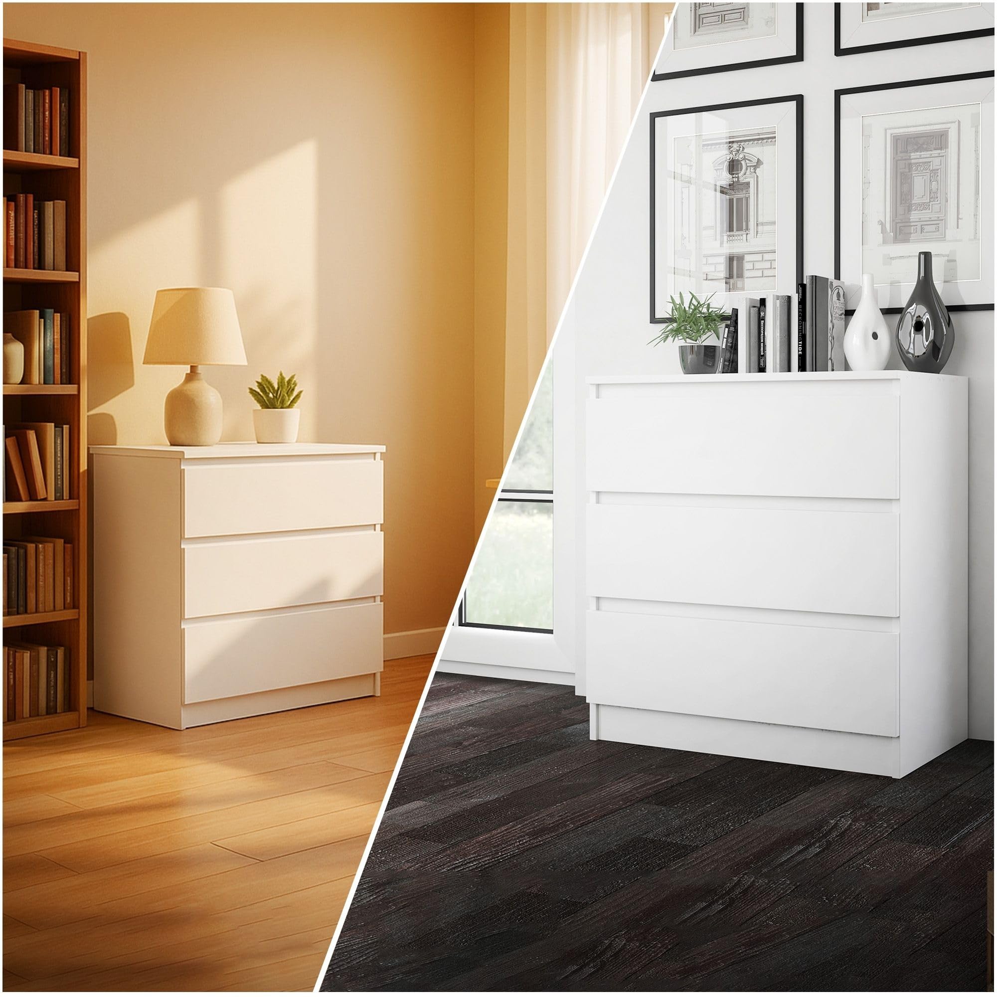 CDF Kommode mit Schublade Weiß Schrank Schubladenschrank 3 Schubladen Malm Kommode viel Stauraum Geeignet für Wohnzimmer Schlafzimmer Komodenschrank Organizer Kleidung 40T x 70B x 75H cm