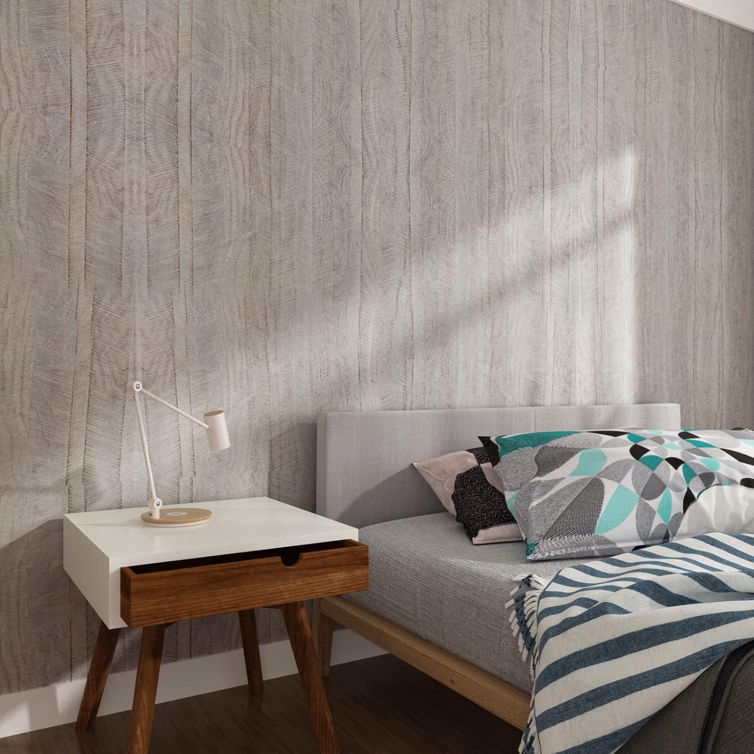 VEELIKE Grey Wood Contact Paper Wood Peel and Stick Wallpaper 15.7''x354'' Herringbone Wallpaper Removable Waterproof Wood Grain Wallpaper for Furniture Walls Desk Table Cabinets Shelf Drawer Liners