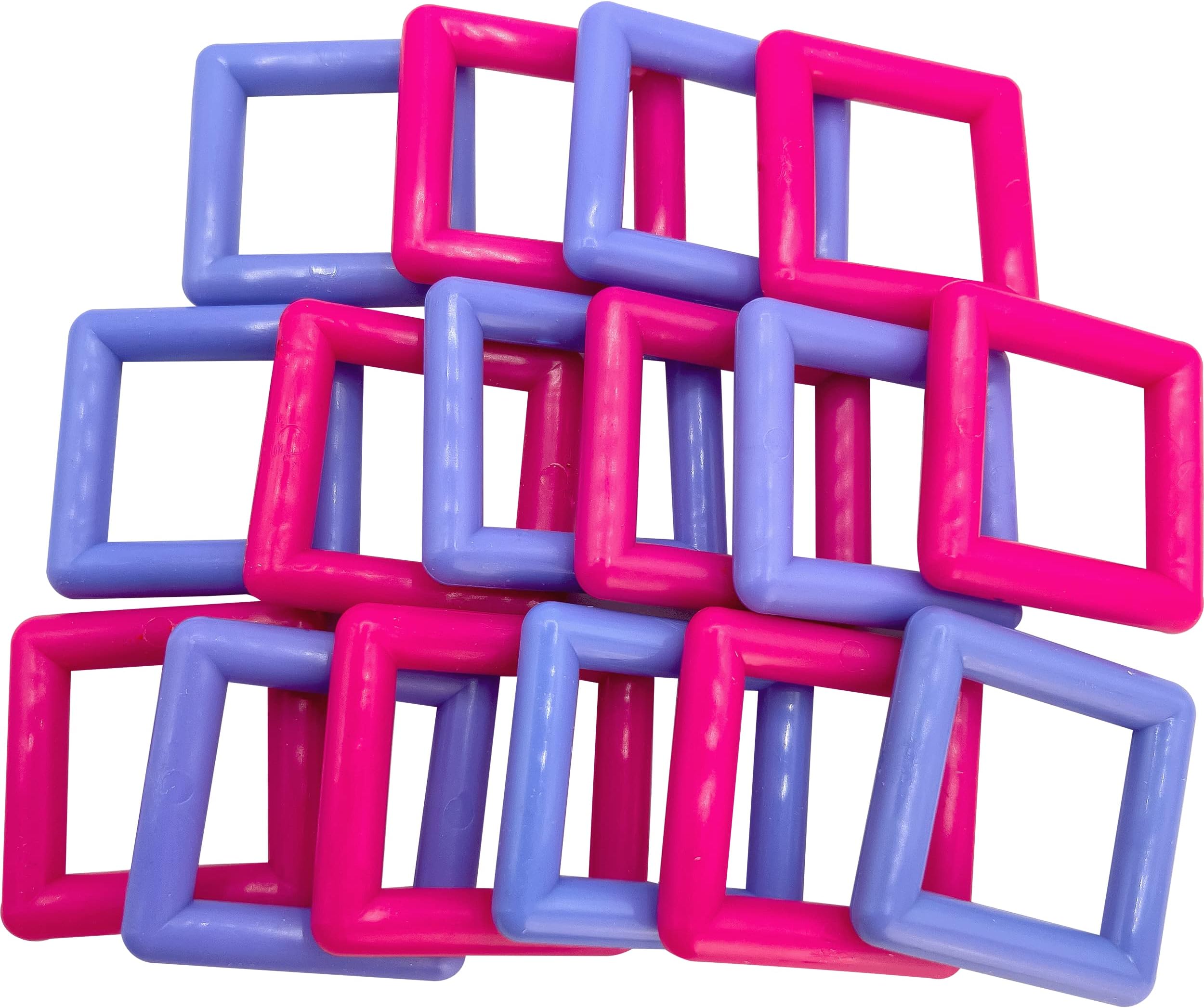 2114 Pk16 Square Rings - Brightly Colored Durable Plastic Easy to Play with Foot Toys, Smooth Edges, Hang Around The Cage or from Other Toys, Multiple Pack Sizes
