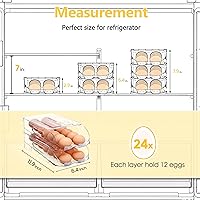 Vista 6 de Soporte para huevos para refrigerador, contenedor automático de huevos con parachoques suaves y asa para refrigerador, organizadores apilables