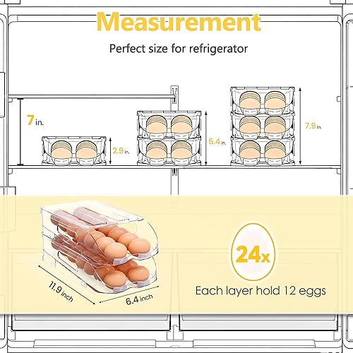 Miniatura 6 de Soporte para huevos para refrigerador, contenedor automático de huevos con parachoques suaves y asa para refrigerador, organizadores apilables para
