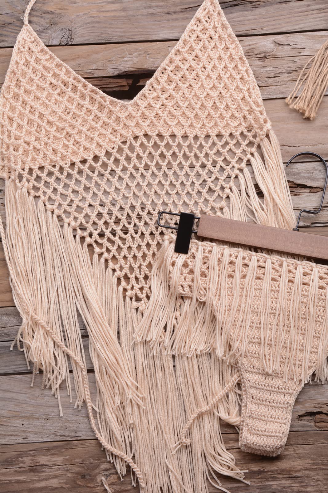 Verano Sexy Mujer Encaje Crochet Hueco Borla Bikini Dos Piezas Traje De Baño Playa Vestido Ropa De Playa Moda Lencería Traje De Baño Ropa