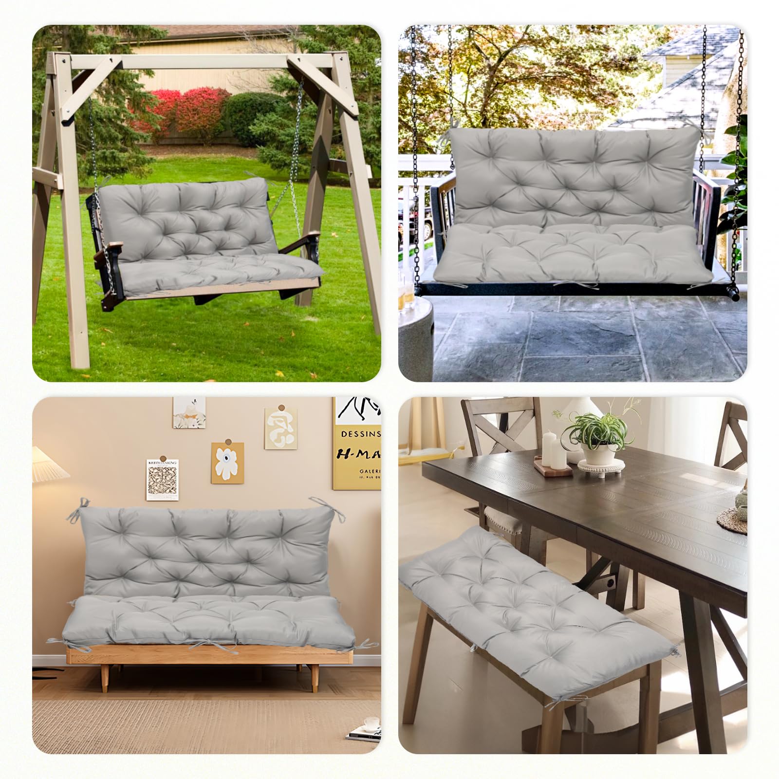 Gartenbank Auflage mit Rückenlehne, 100x50x50 cm, Sitzauflage Bank Outdoor Wasserabweisend, Sitzkissen für Hollywoodschaukel & Gartenmöbel, Grau