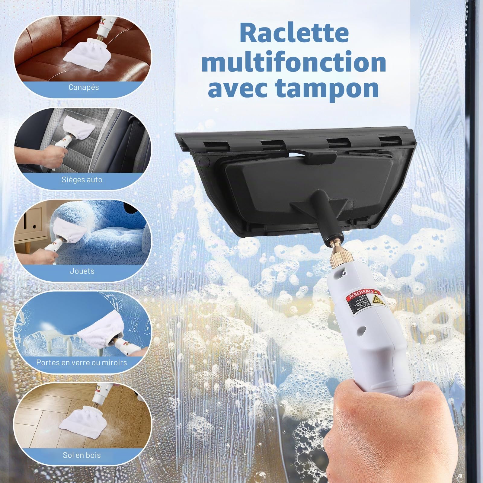 Nettoyer à Vapeur, 2500W Nettoyeur Vapeur Professionnel avec 6 Têtes 1200ML Réservoir d'eau de Grande Capacité, Nettoyage Vapeur pour le Nettoyage, Canapés, Carrelage, Voitures