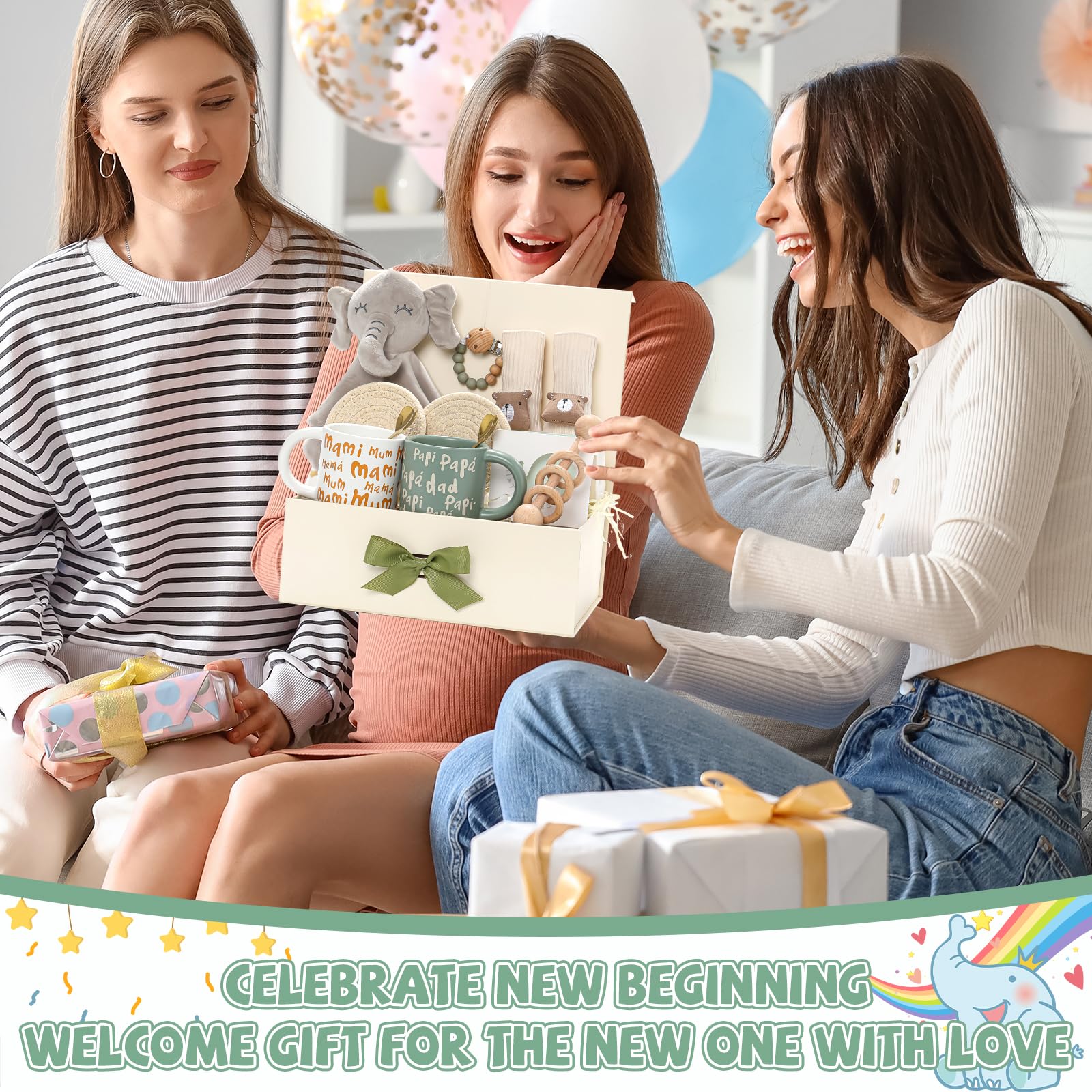 Juego de regalo para nuevos padres, cesta de regalo para recién nacidos, color verde salvia, regalo de nueva mamá, regalo para mujeres, anuncio de embarazo de 2025 para parejas que esperan que los