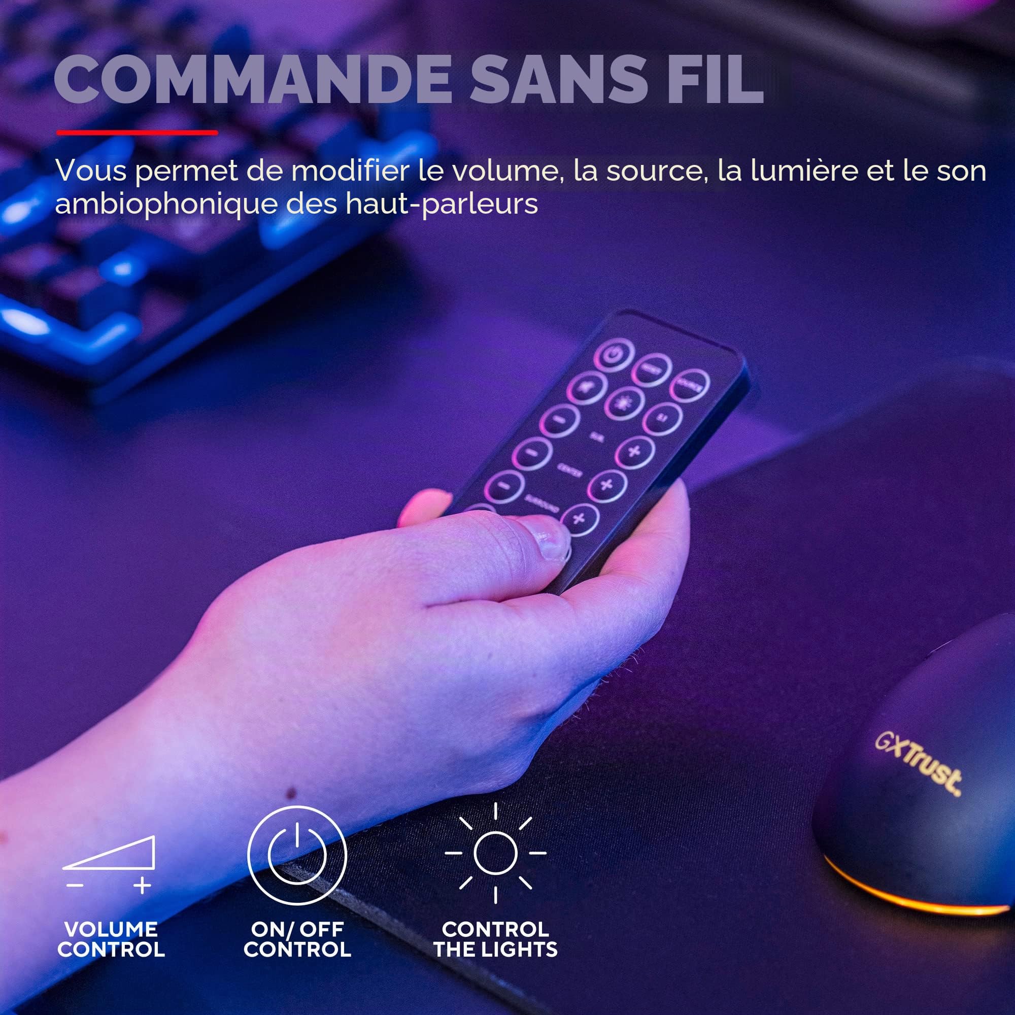 Trust Gaming GXT 658 Tytan Enceinte PC Gamer 5.1 180W Caisson de Basses LED Télécommande sans Fil Noir/Bleu