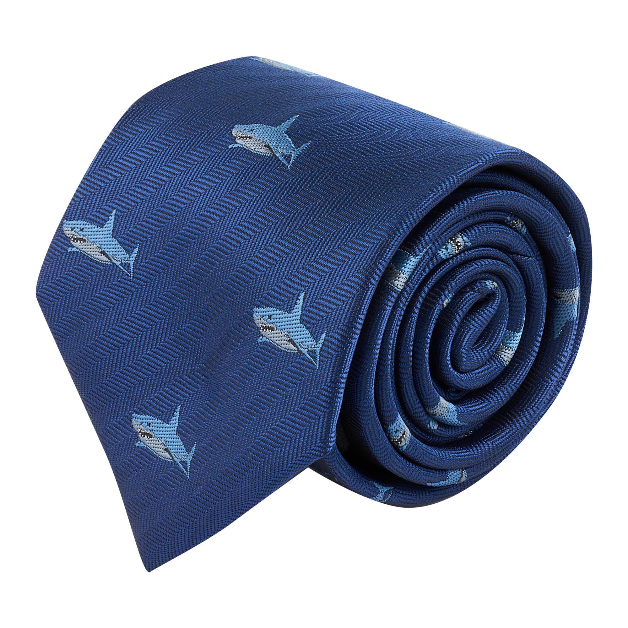 King & Priory Blue Shark Navy Herringbone Embroidered Tie