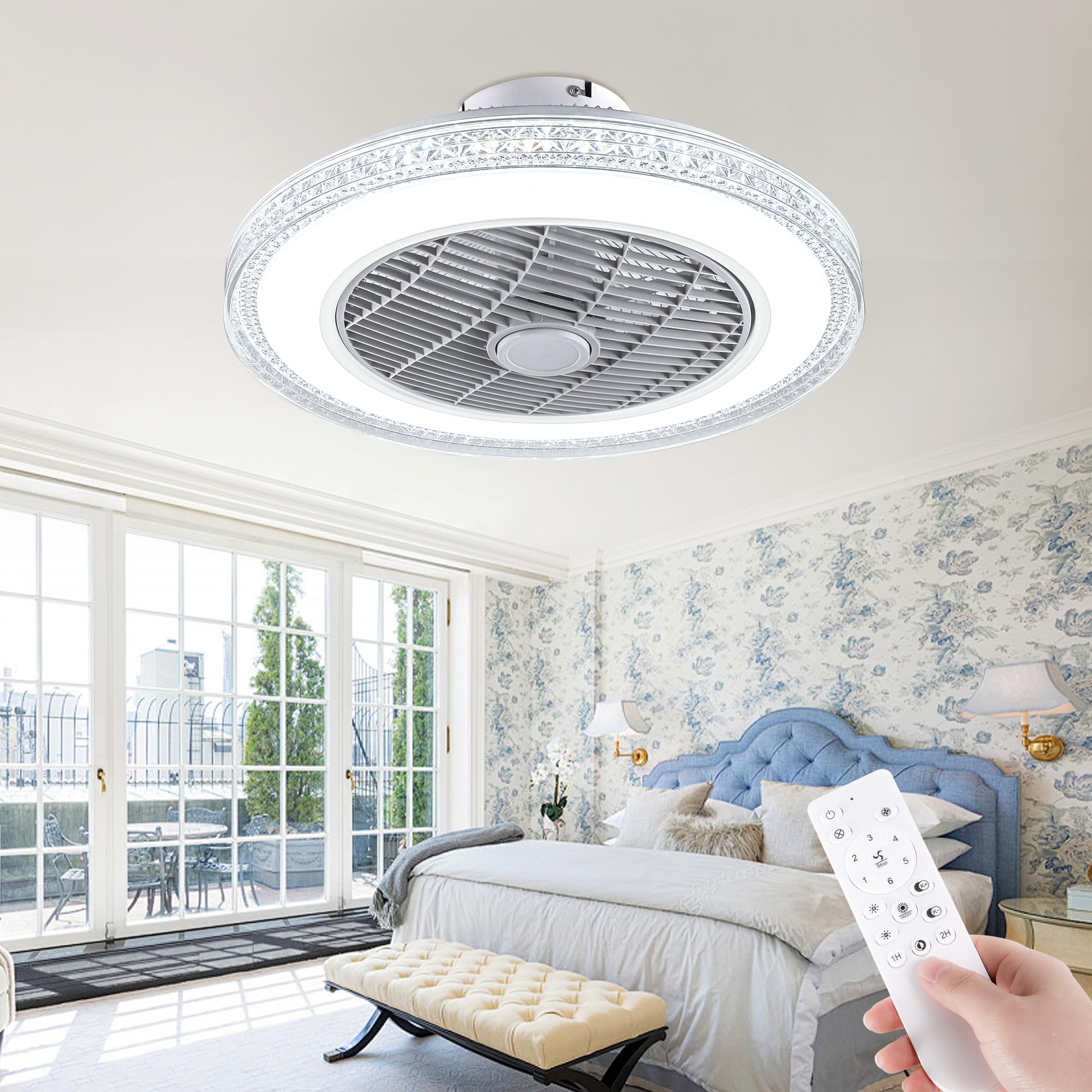 Orillon 22'' White Thin Modern Ceiling Fan with Light for