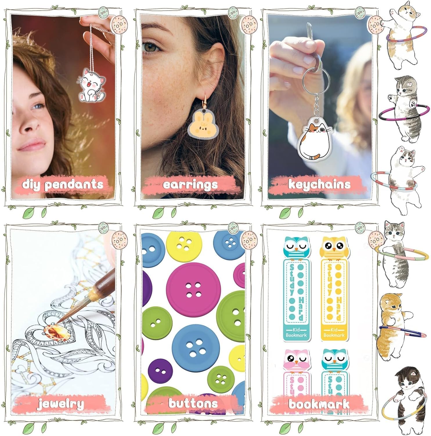 WOOWAIR 225 Pezzi Set di Fogli in Plastica Termoretraibile, 20x14,5cm Magica Shrink Plastic include 25 Fogli di Carta Termoretraibile e 100 Portachiavi con Catenine per Artigianale Creativa Fai da Te