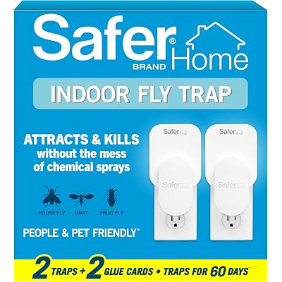 Safer Home SH502-2SR 2-Pack Indoor Plug-in Fly Trap with UV LED Light - Fruit Fly Traps for Indoors, Gnat Traps for House Indoor - Includes 2 Traps + 2 Glue Cards