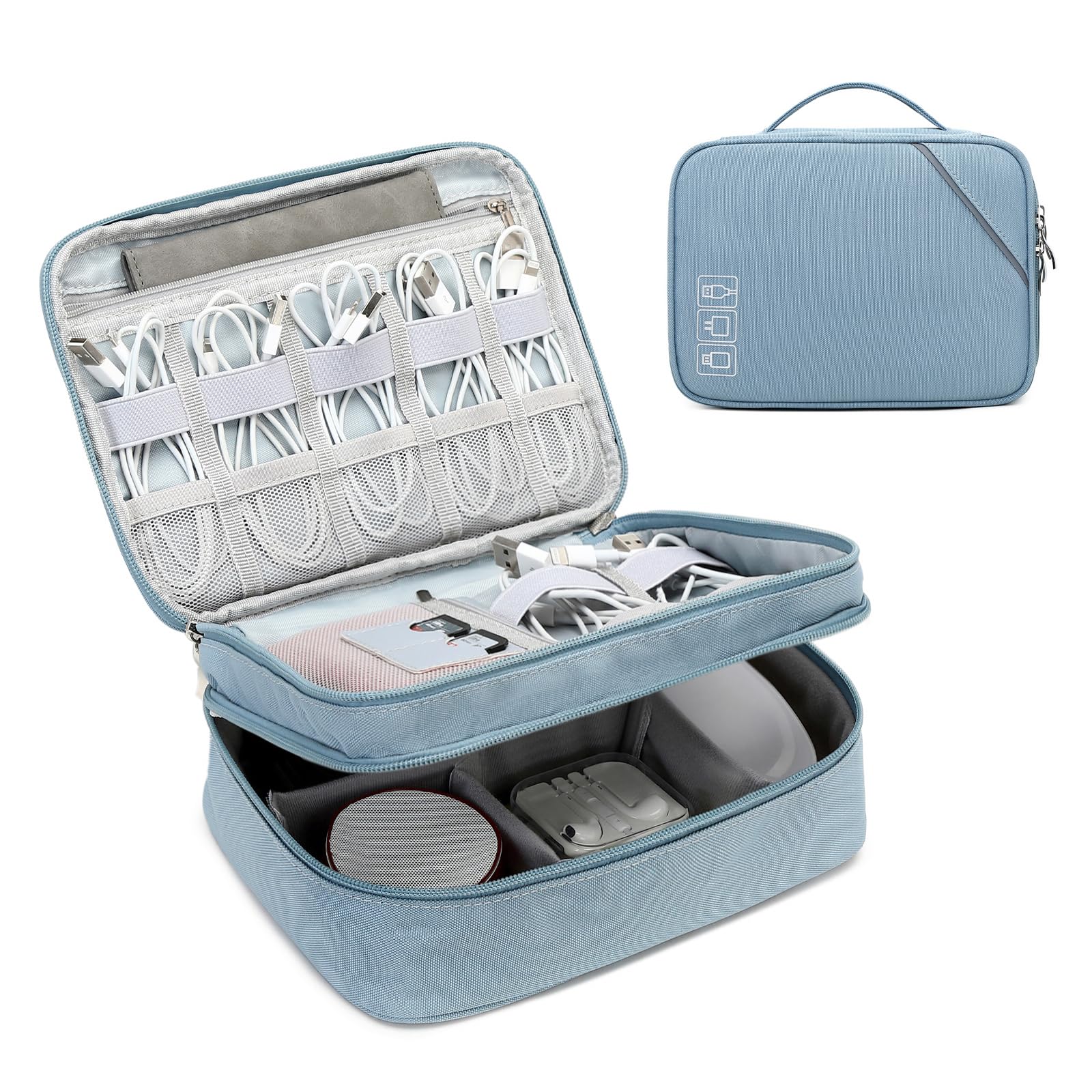 Lanola Electronic Accessories Case,Electronics Travel Organizer, Portable Double Layer Cable Storage Bag for Cord, Charger, Flash Drive, Phone, SD