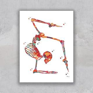 Skeleton Yoga Wall Art Yoga Scorpion Pose Watercolor Studio Art Physical Therapy Skeletal System And Asanas Anatomy Yogi Poster Print Wall Décor,81