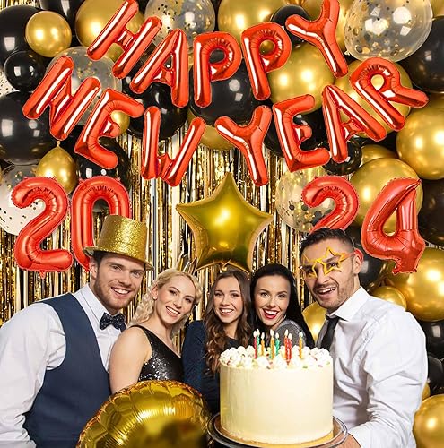 Miniatura 5 de Globos rojos de feliz año nuevo 2024, globos de aluminio de 16 pulgadas, decoraciones de Año Nuevo 2024 para fiesta de Año Nuevo, decoración de Año
