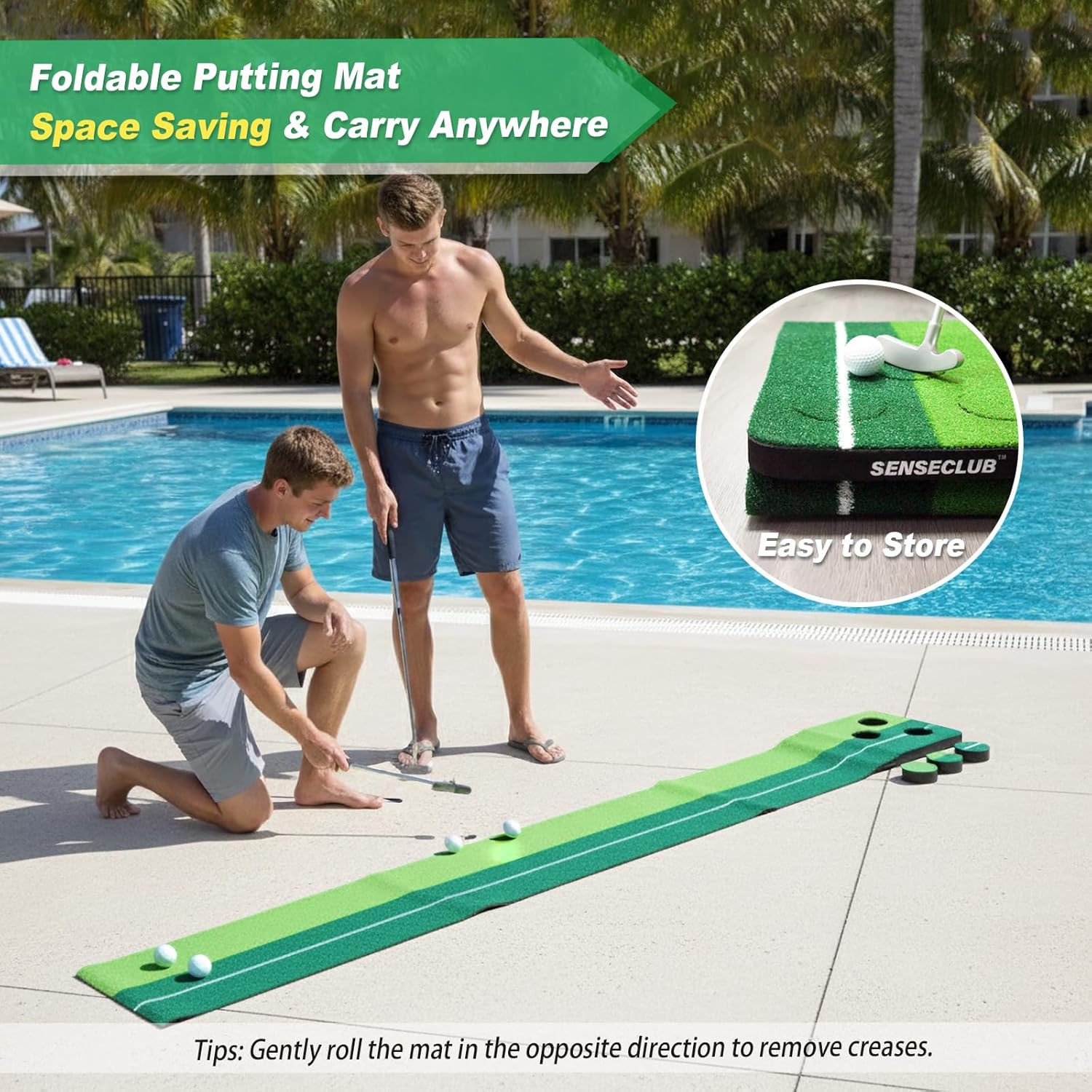 SENSECLUB Indoor Putting Green, Foldable Putting Mat Golf Game Set, Golf Gifts for Men with Ball-Collect System - Image 4