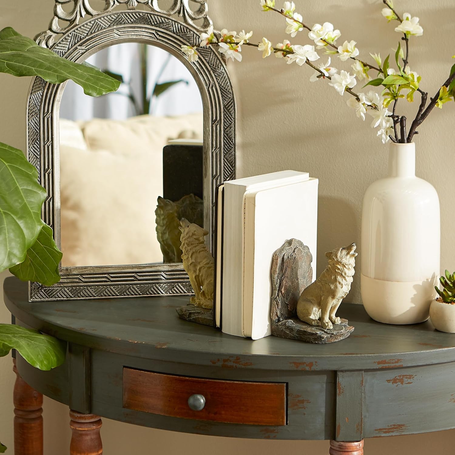 Zingz & Thingz Decorative Resin Library Book Ends, Howling Wolves, 3.5x4x5.5