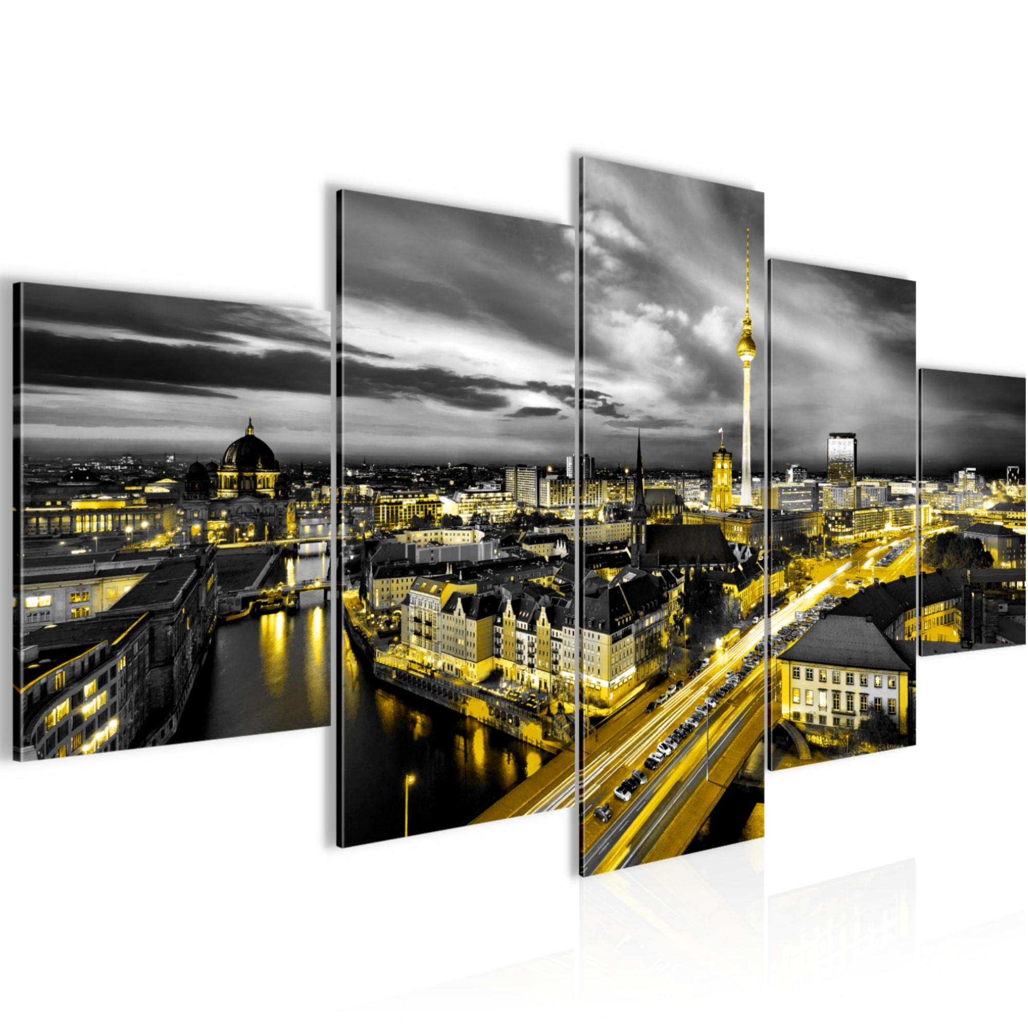Runa Art Quadri Moderni Orizzonte Berlino Tela Non Tessuta Soggiorno Corridoio Città Nero Giallo 004312a