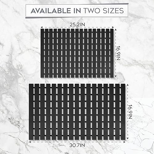 Miniatura 6 de NativeSkins Tapete de baño de bambú sintético, negro, forro de seguridad antideslizante, tapete de ducha de bambú, impermeable, de secado rápido,