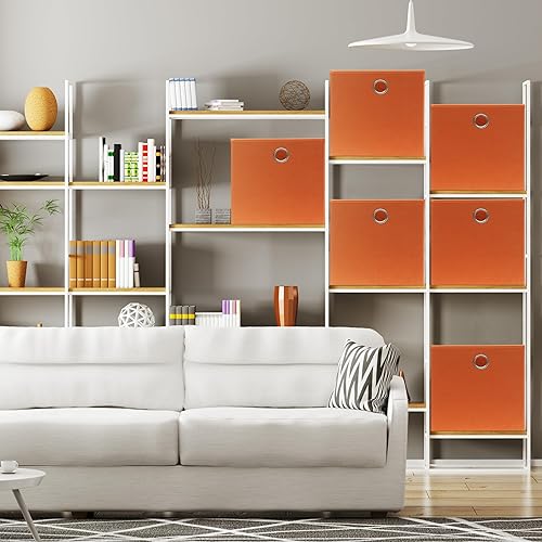 Miniatura 2 de SIMPLE HOUSEWARE Contenedores de almacenamiento plegables con asas, 11 pulgadas, naranja, paquete de 6, organizadores de cubos de tela para armario