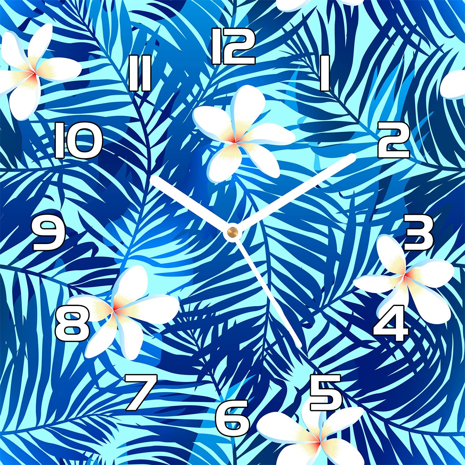 Horloge en verre murale fleurs de frangipani pour cuisine et salon
