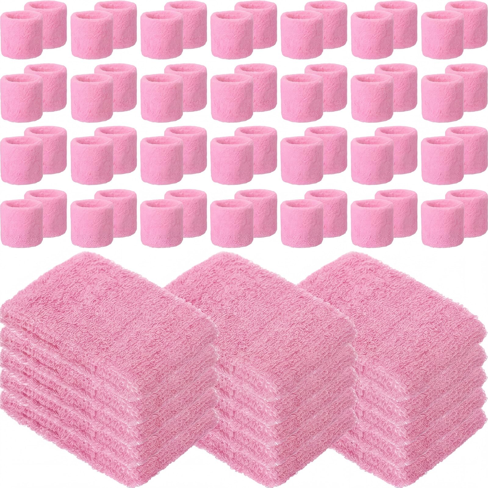 Leyndo 72 Pcs Wrist Sweatbands Bulk for Kids Field Day Terry Cotton Sweat Bands Sports Wristbands Kids for Summer Camp Student Football Team Competition Party (Pink) — image 1